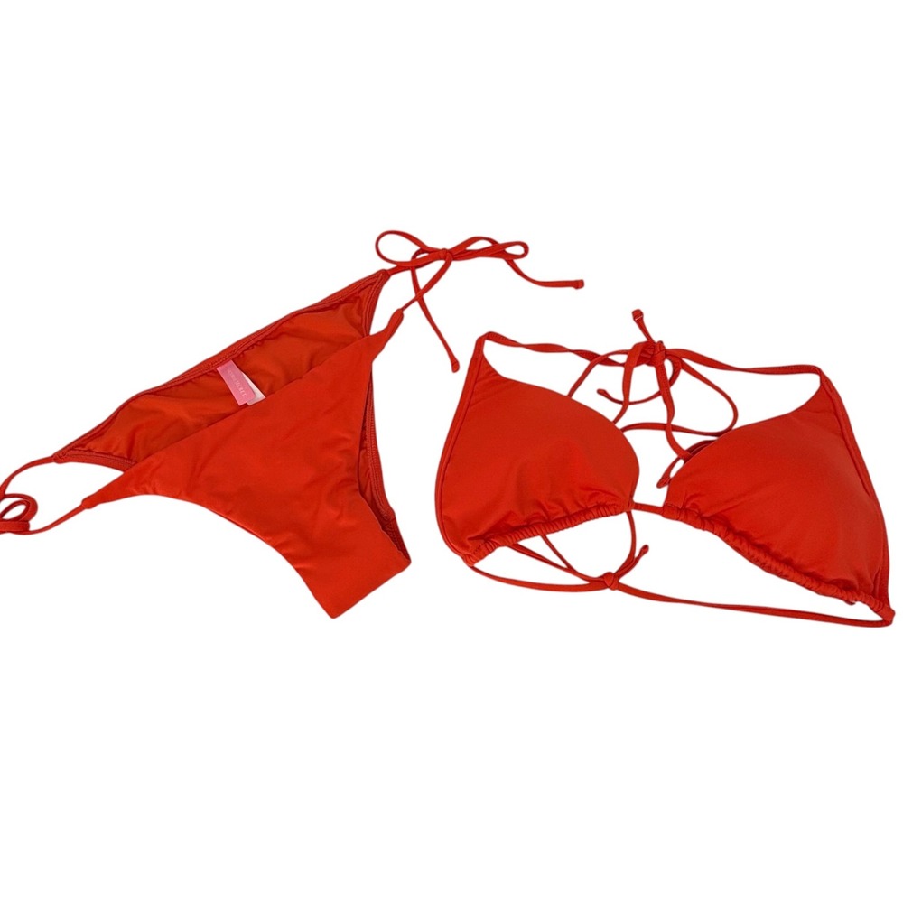 Victoria's Secret Bikini Set M Orange Triangle Top Tie Side Bottom Swimwear